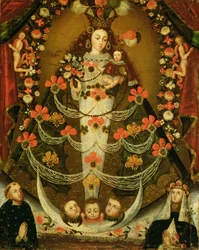 Jungfrau von Pomata mit dem heiligen Nikolaus von Tolentino und der heiligen Rosa von Lima (1586-1617)